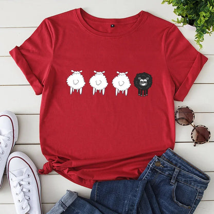 2024 Summer Female Tees Sheep Graphic T Shirts Short Sleeve T-Shirt Women's Tops Oversized Cotton Tshirt Women Clothing