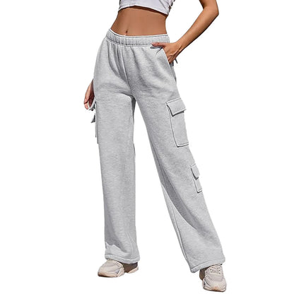 Womens Cargo Sweatpants Wide Leg Fleece Lined Pants For Women Fall Winter Baggy High Waisted Joggers Pant With Pockets Mujer
