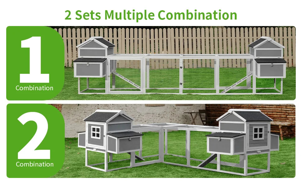 157 Inch Large Chicken Coop, Expandable Wooden Chicken Coop Poultry Cage, with 4 Chicken Coops and Cages