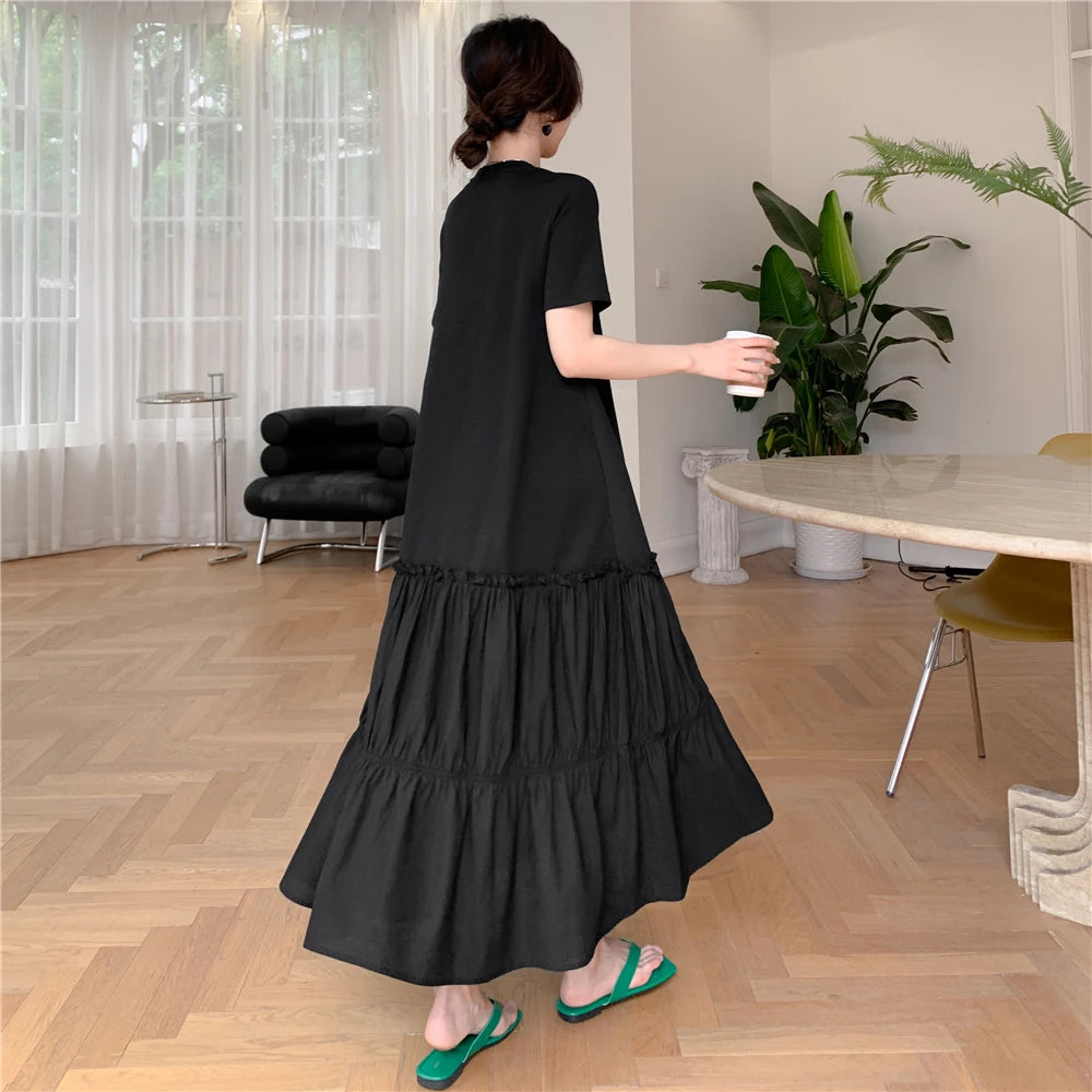 2023 Summer New Korean style dress  Short Sleeve Dress Long Large