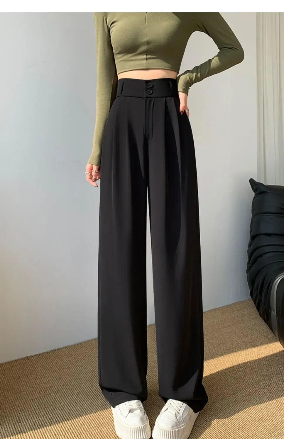 Elegant Wide Leg Pants Women Korean Style High Waist Black Baggy Pants Office Ladies Fashion Loose Suit Trousers Streetwear 2024