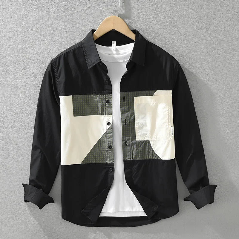100% Cotton New White Shirt Men Spring Fall Daily Casual Long Sleeve Shirt Man Patchwork Design Shirt Streetwear Fashion Shirts