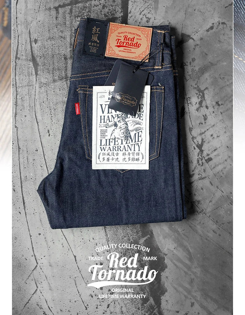 Red Tornado 16oz Slim Fit Jeans Rinsed Pink Selvedge Denim Straight Leg Pants