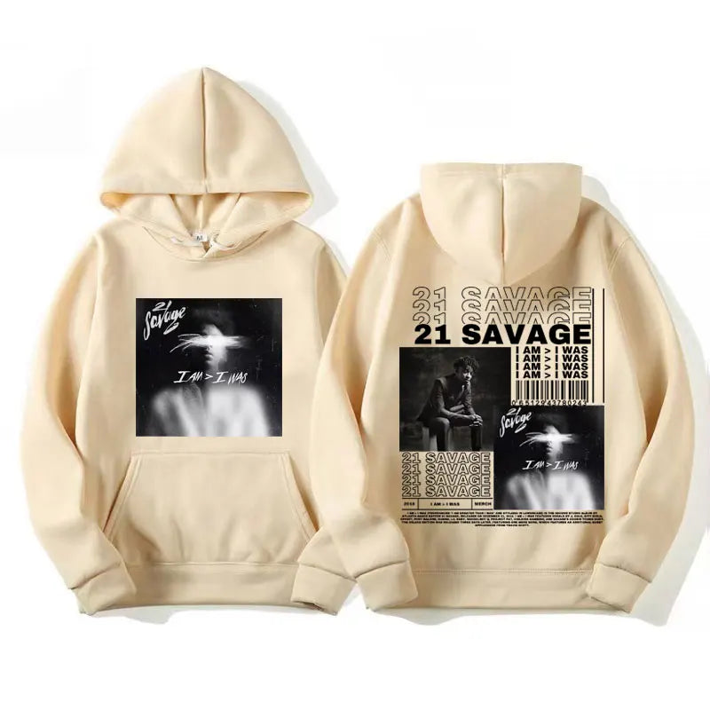 Rapper 21 Savage I Am I Was Album Cover Hoodies Men's Women Hip Hop Vintage Style Hoodie Fashion Oversized Sweatshirt Streetwear