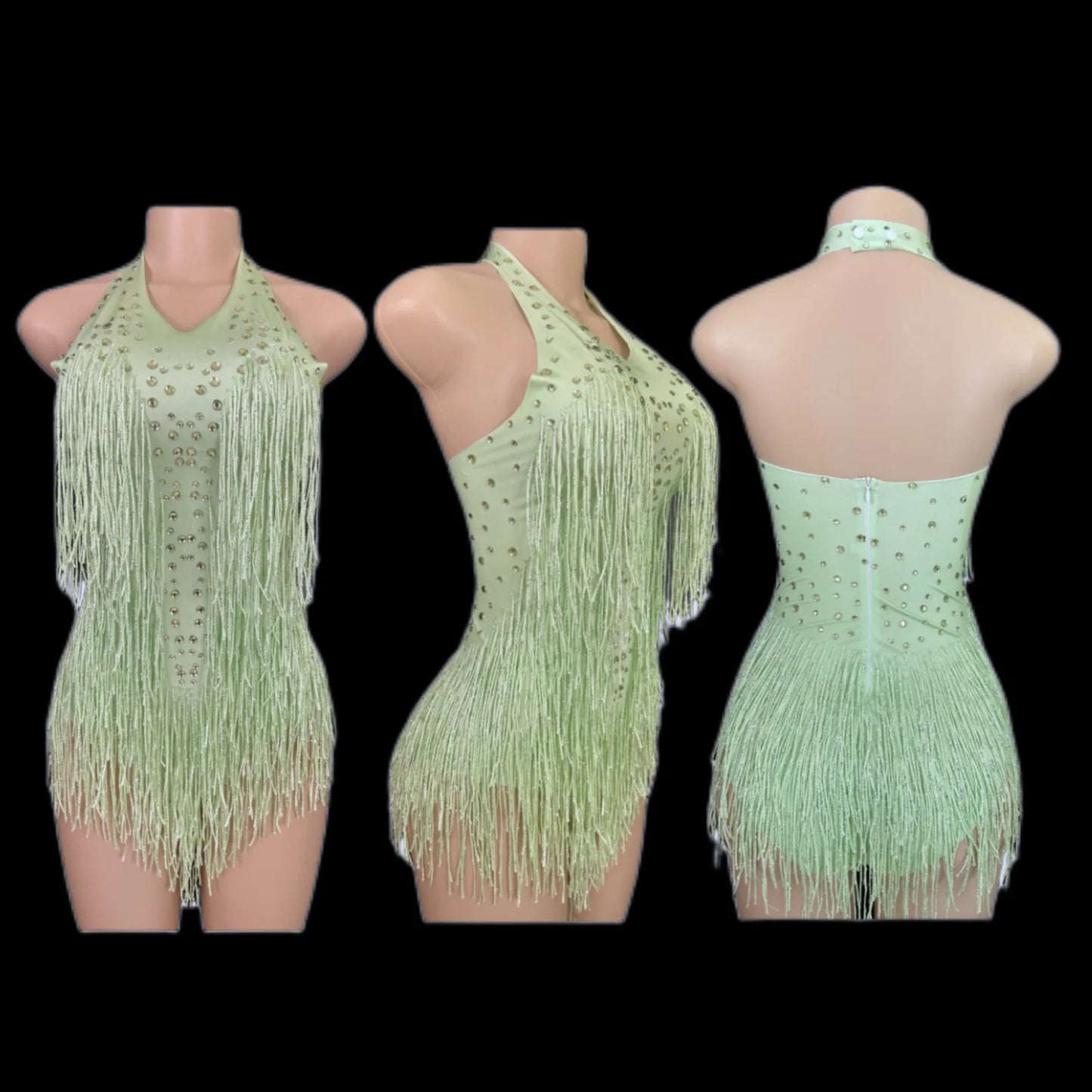 Sparkly Rhinestones Fringe Bodysuit WomenVightclub Party Dance Costume Stage Wear SexyTassel Leotard Performance Clothing 7G