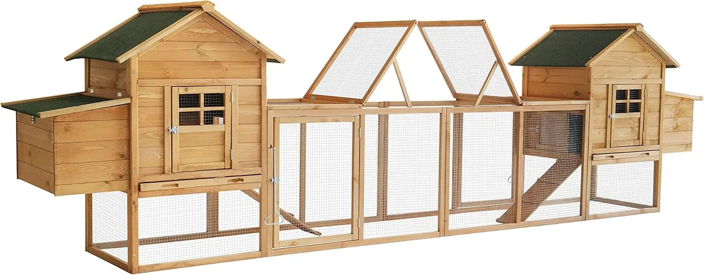 Outdoor Chicken Coop for 2-4 Chickens Wooden Hen House Poultry Pet Hutch Run Cage with Waterproof Asphalt Roof, Wire Fence (80")