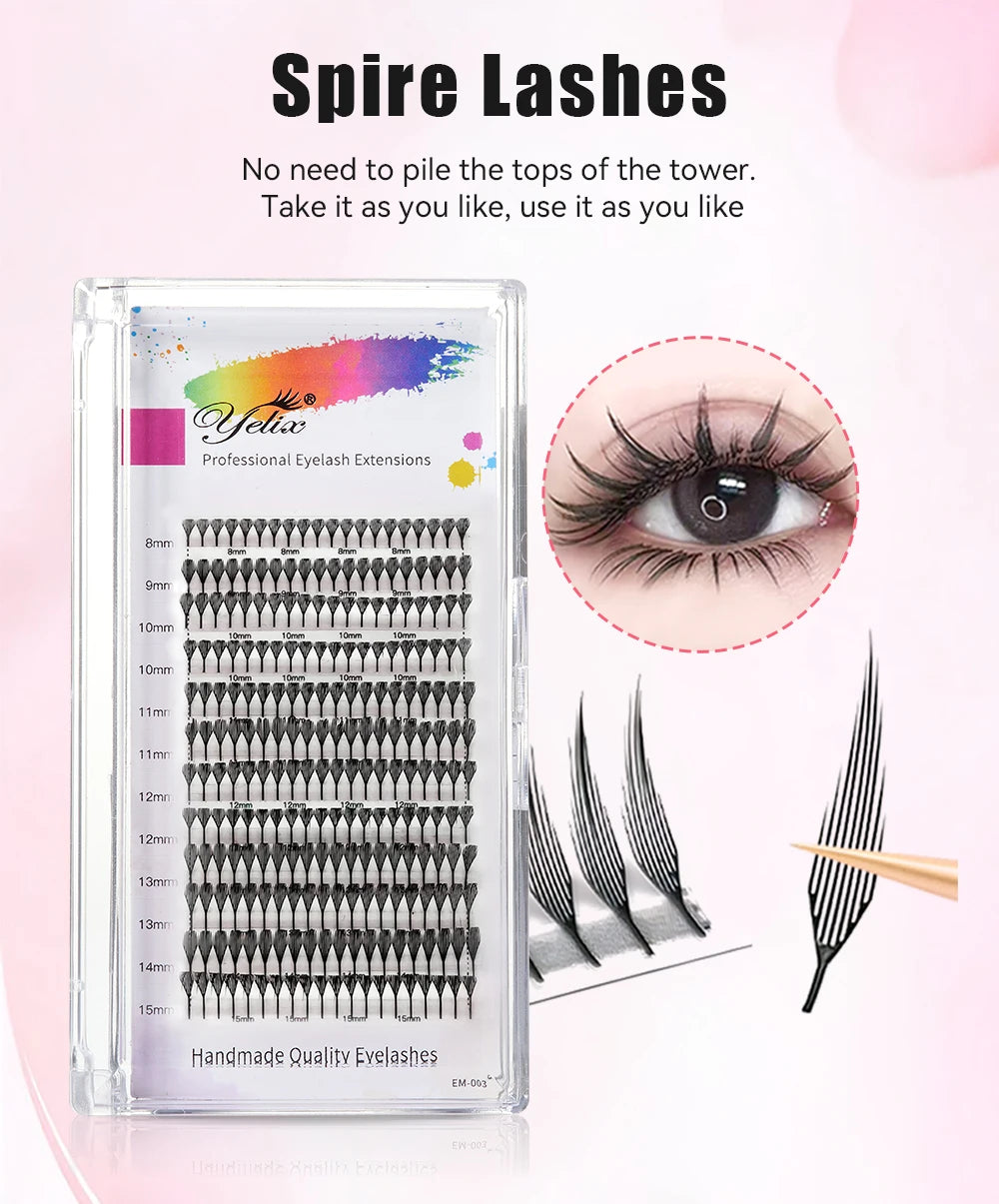 Yelix Spire Eyelashes Extension Feather Shape Individual Lashes Brazilian Volume Soft Lashes Customized Eyelashes Private Label