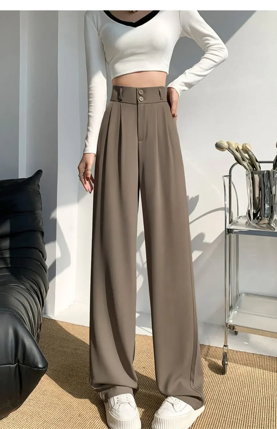 Elegant Wide Leg Pants Women Korean Style High Waist Black Baggy Pants Office Ladies Fashion Loose Suit Trousers Streetwear 2024