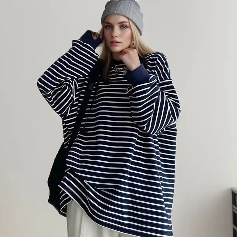 Plus Size 5XL 150KG Spring Harajuku Striped T Shirt Long Sleeve O Neck Loose Top Oversized t-shirt