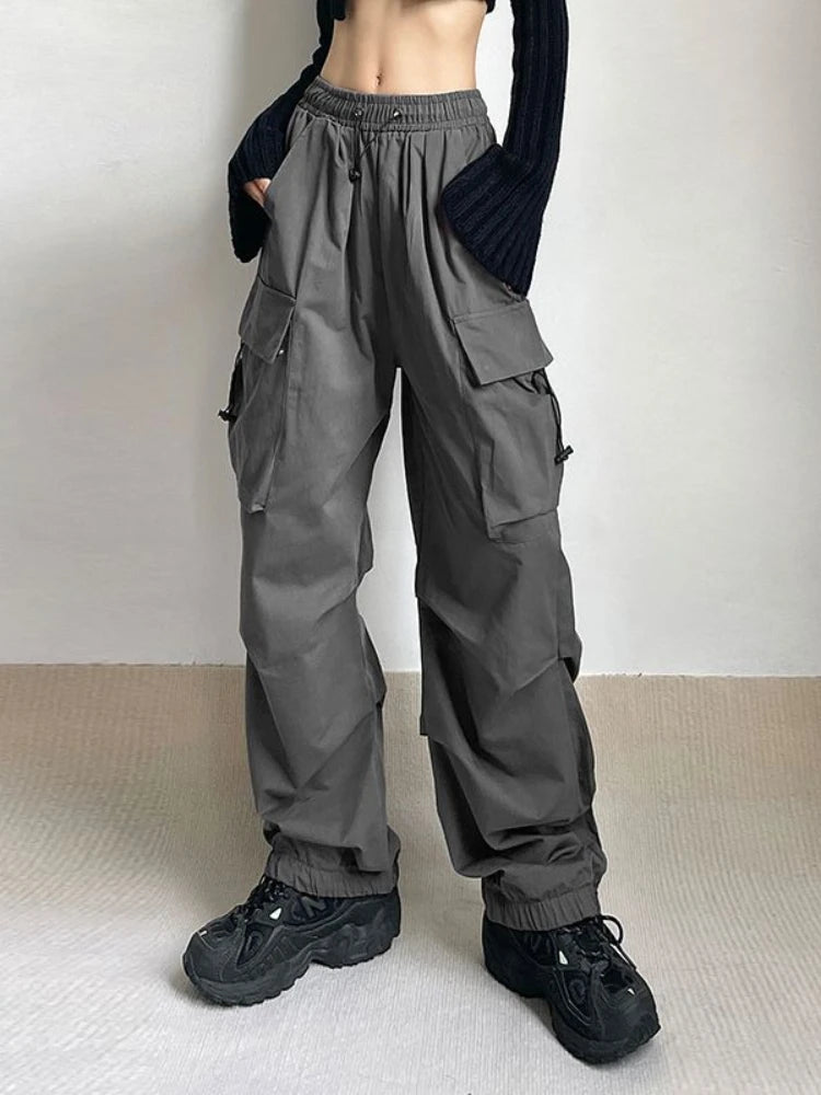 Harajuku Oversized Cargo Parachute Pants Women Streetwear Vintage Y2k Hip Hop Wide Leg Joggers Baggy Sweatpants