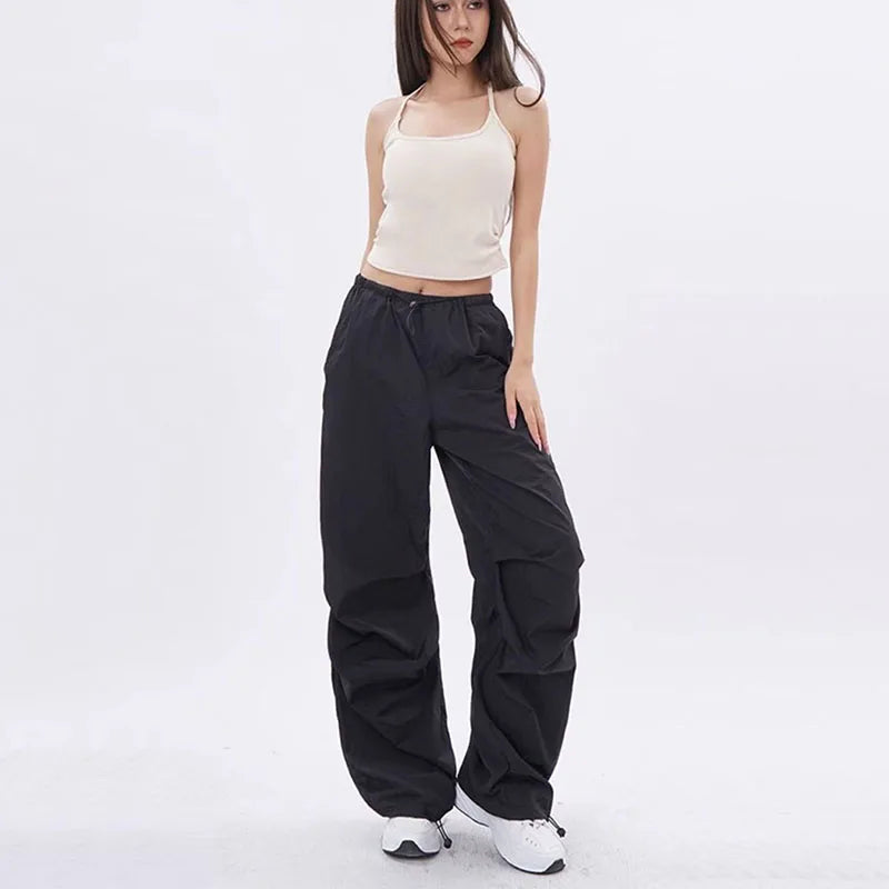 Xpqbb Y2K Parachute Pants Women Harajuku Streetwear Wide Leg Baggy Sweatpants Female Vintage Hip Hop Joggers Cargo Trousers