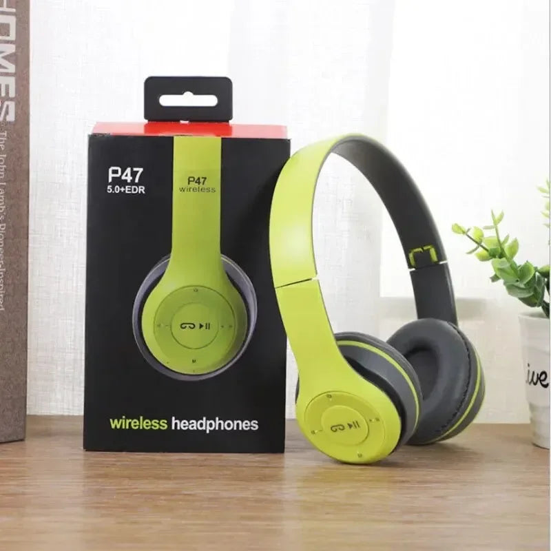 P47 Bluetooth 5.0 Wireless Headphone Foldable HIFI Stereo Bass Earphone Kid Helmet Gift With Mic USB Adaptor For iPhone Game