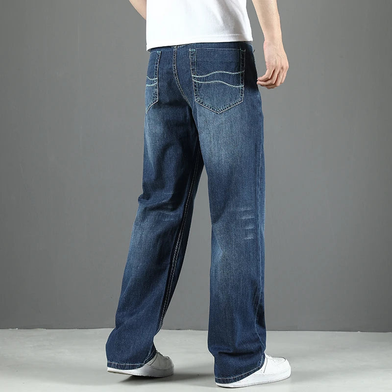 100% Cotton Men's Summer Thin Jeans Classic Straight Baggy Denim Pants Brand Comfortable Casual Trousers Plus Size 42 44 46 48