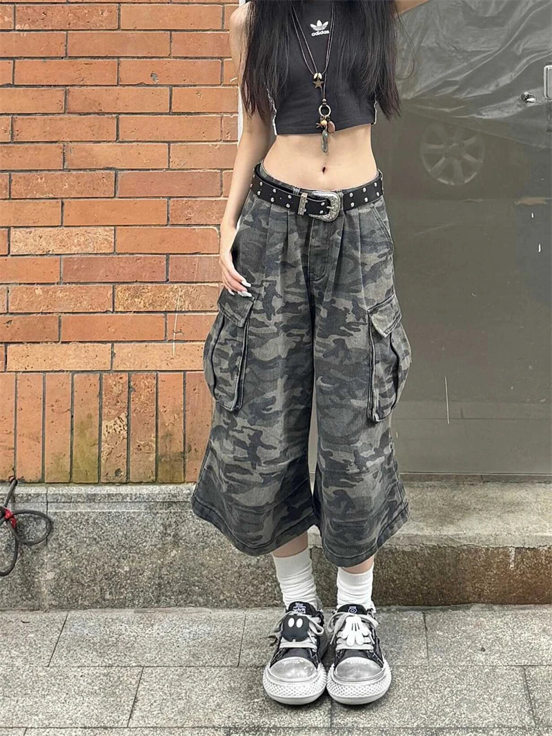 Women's Camouflage Cargo Jeans Harajuku Y2k Baggy Denim Trousers 90s Aesthetic Jean Pants Vintage 2000s Emo Trashy Clothes 2024