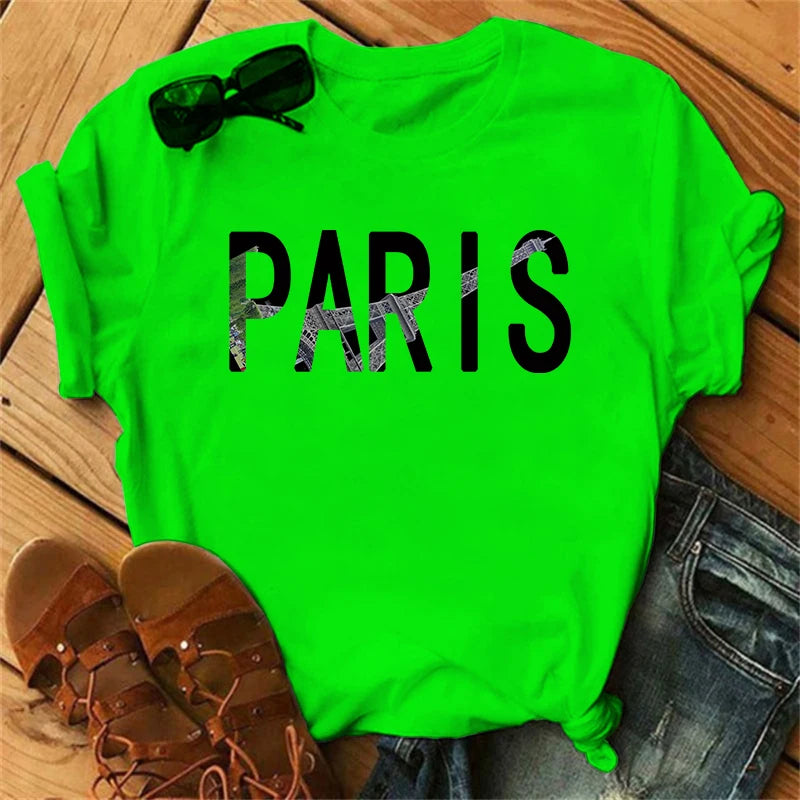 Orange crop Top Women Summer Paris Letters Print Y2k T-shirt Ladies Short Sleeved Luxury Tee Clothing Loose Pure Cotton Soft Top