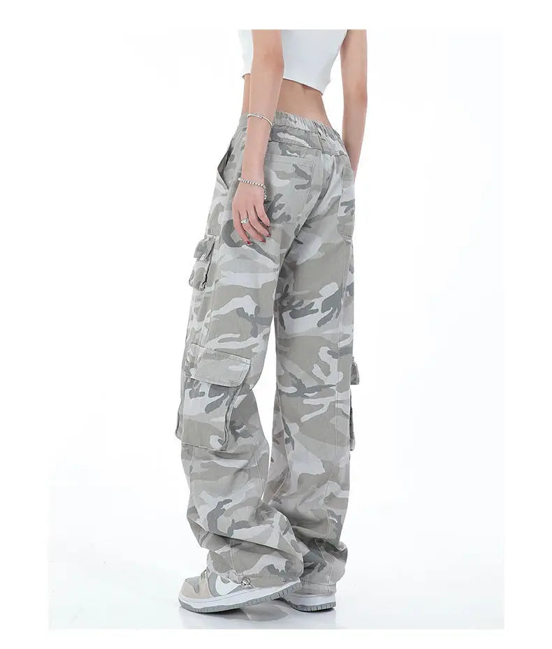 Streetwear Women Camouflage Cargo Pants Hip Hop Oversize Spring Autumn Straight New Wide Leg High Street Fashion Casual Trousers