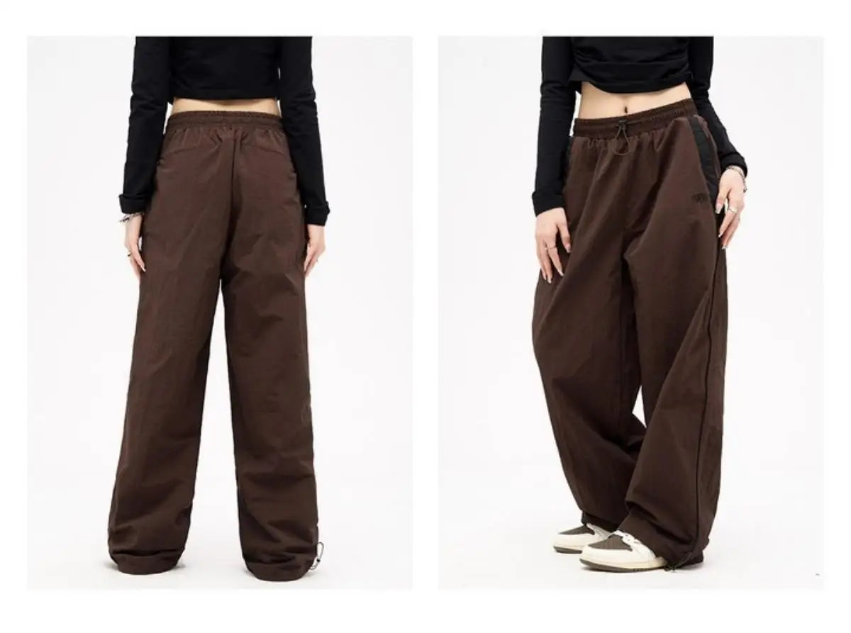 Women Casual Wide Leg Cargo Pants Drawstring Solid Streetwear Elastic Waist Sweatpants Loose Y2K Joggers Hip Hop Baggy Trousers