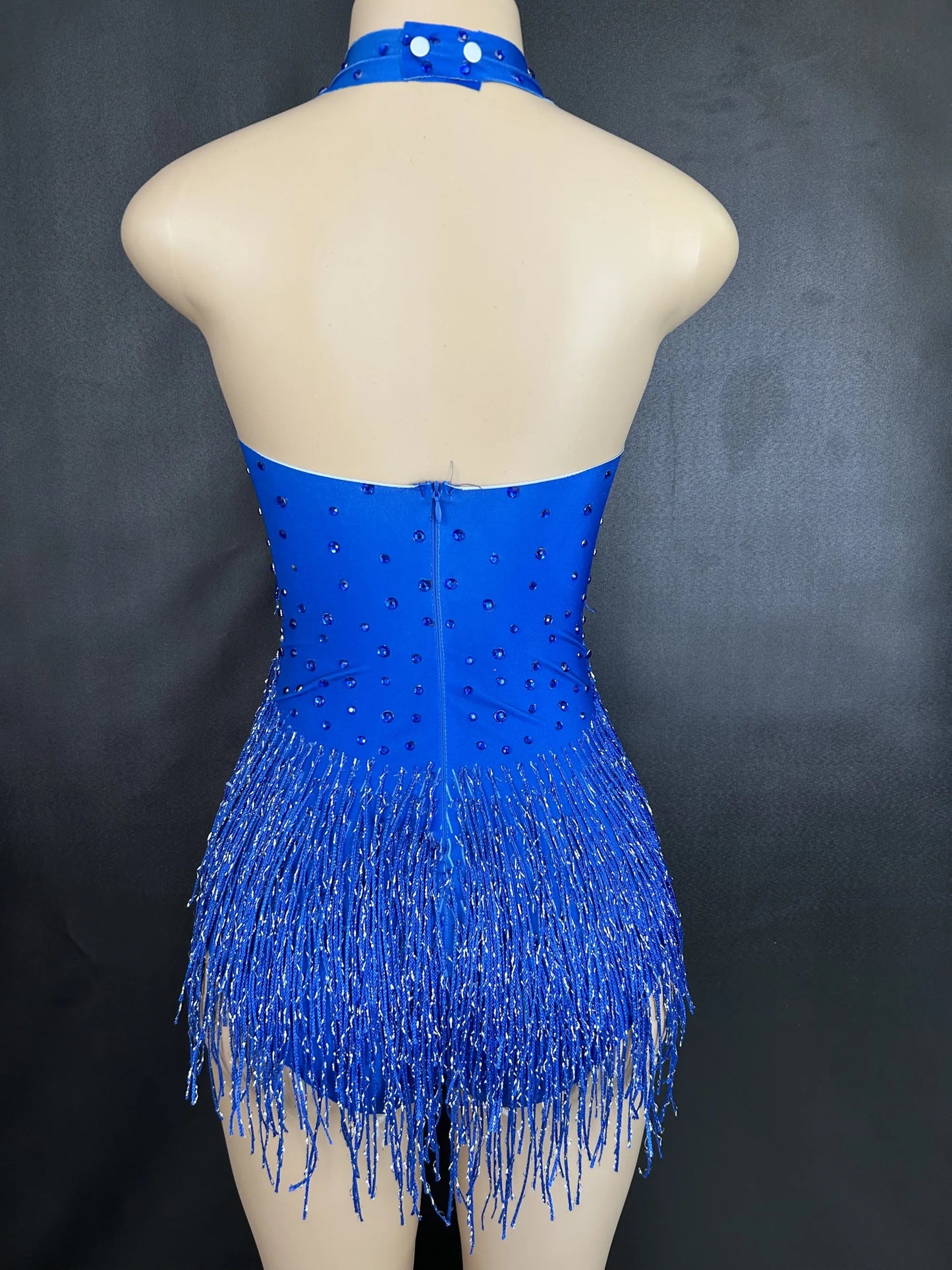 Sparkly Rhinestones Fringe Bodysuit WomenVightclub Party Dance Costume Stage Wear SexyTassel Leotard Performance Clothing 7G