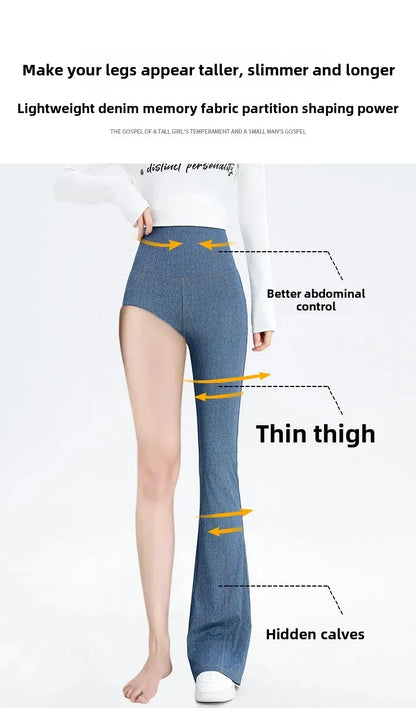 2024 New Women's Denim Shark Pants Outerwear Thin Leggings Bell-Bottom Tummy Control Underwear Summer Fashion