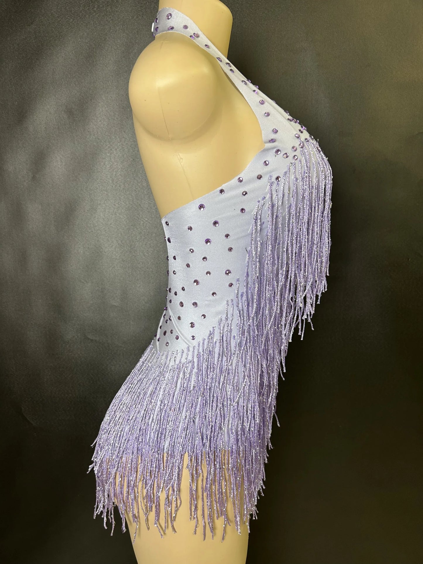 Sparkly Rhinestones Fringe Bodysuit WomenVightclub Party Dance Costume Stage Wear SexyTassel Leotard Performance Clothing 7G