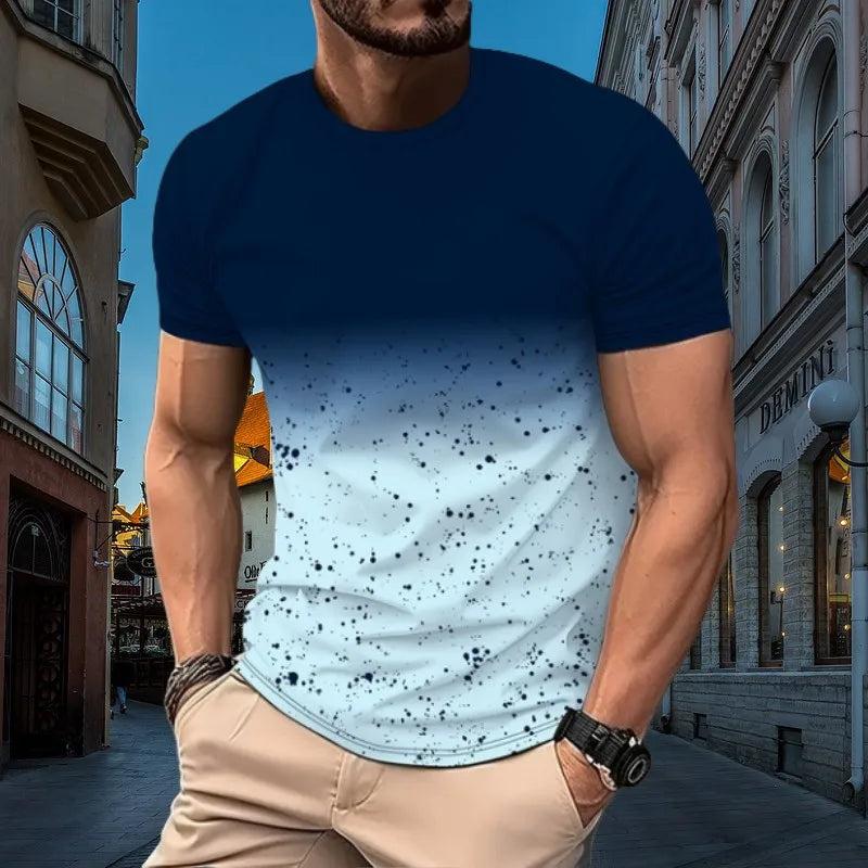 New Summer Men's Gradual Color Letter Print T-Shirt Casual Short-Sleeved O Collar Outdoor Activities Casual Quick-Drying Top