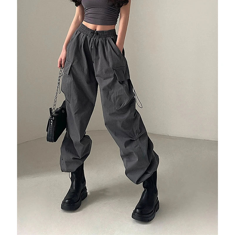 MEXZT Y2K Cargo Pants Women Streetwear High Waist Baggy Drawstring Joggers Sweatpants Loose Casual Oversize Wide Leg Trousers