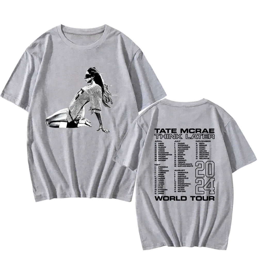 Print Tshirt Tate McRae Harajuku Streetwear  The Think Later World Tour 2024 Summer Short Sleeve Cotton Tee-shirt Unisex Clothes