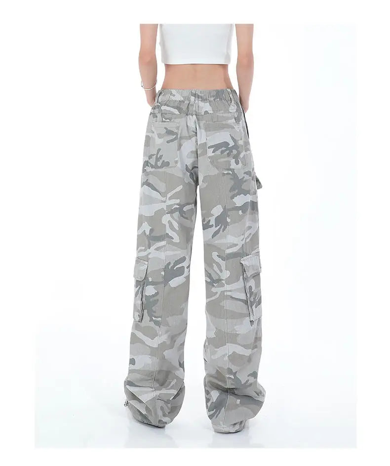 Streetwear Women Camouflage Cargo Pants Hip Hop Oversize Spring Autumn Straight New Wide Leg High Street Fashion Casual Trousers