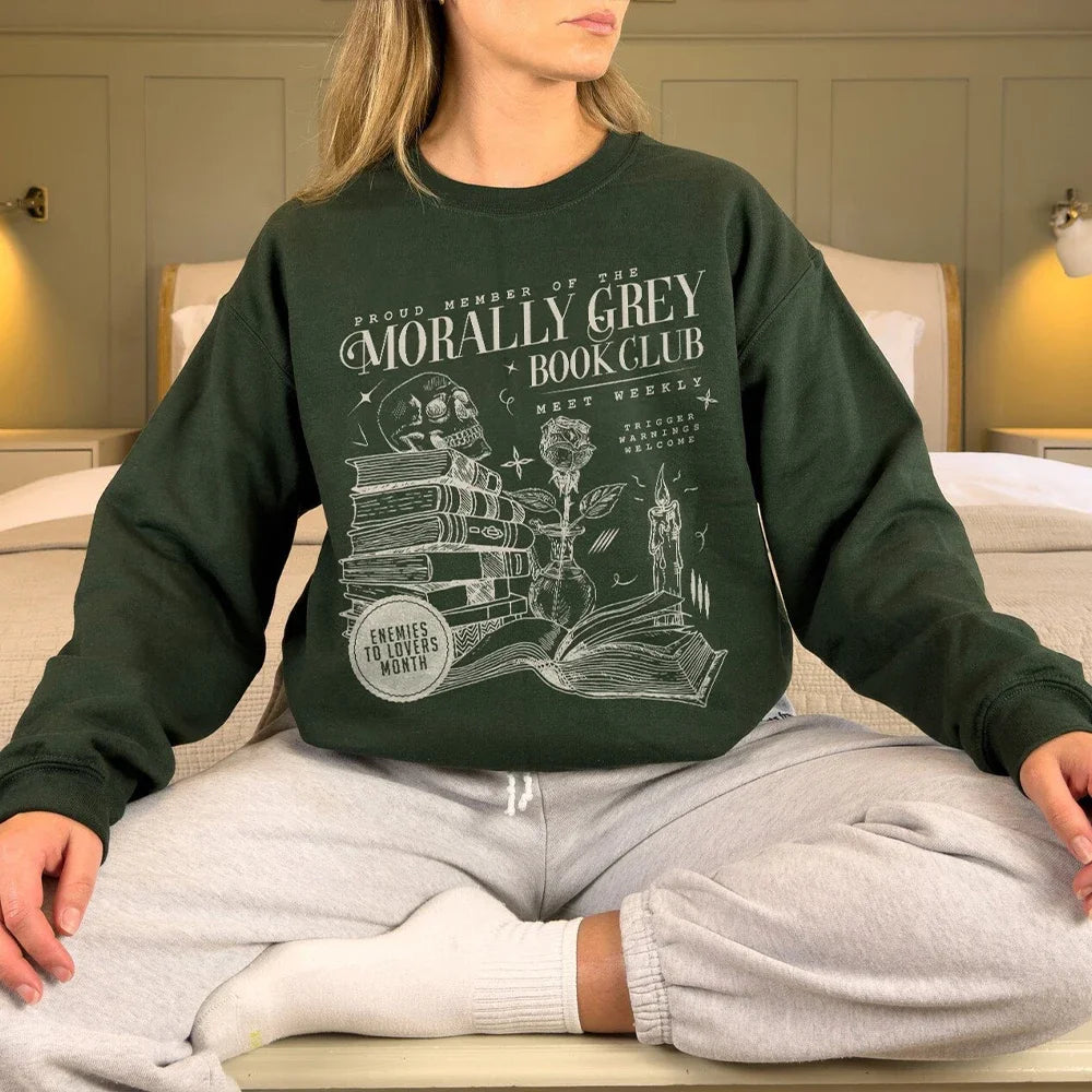 Women Casual Long Sleeve  O Neck Sport Sweatshirt Morally Grey Book Club Dark Romance Crew Printed Sweatshirt Y2K Streatwear