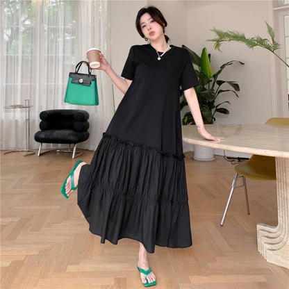 2023 Summer New Korean style dress  Short Sleeve Dress Long Large