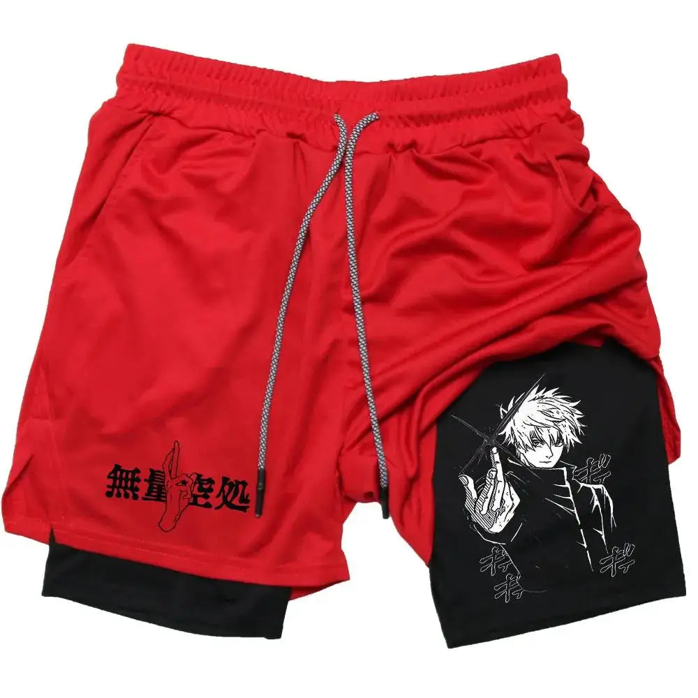 Anime Jujutsu Kaisen GYM Shorts Men Double-deck Sport Performance Shorts Fitness Workout Men Sportswear Bodybuilding Shorts