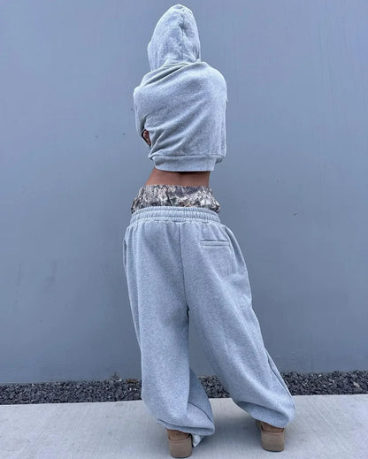 Y2K Retro Leisure Sports Pants Camouflage Embroidered Double Waist Pants Harajuku High Waisted Women Straight Leg Wide Leg Pants