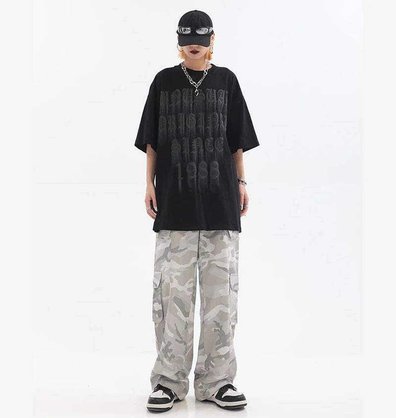 Female Hip Hop Grey Camouflage Cargo Pants American Style Y2K Oversized Loose Straight Wide Leg Pants Vintage Casual Sweatpants