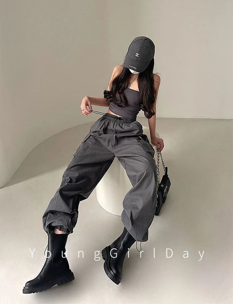 MEXZT Y2K Cargo Pants Women Streetwear High Waist Baggy Drawstring Joggers Sweatpants Loose Casual Oversize Wide Leg Trousers