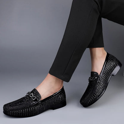 Trendy Brand Men's Genuine Leather Shoes Luxurious Banquet Dress Shoes Men's Low Top Loafers Casual Walking Shoes Big Size：36-47