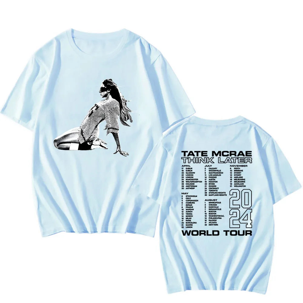 Print Tshirt Tate McRae Harajuku Streetwear  The Think Later World Tour 2024 Summer Short Sleeve Cotton Tee-shirt Unisex Clothes