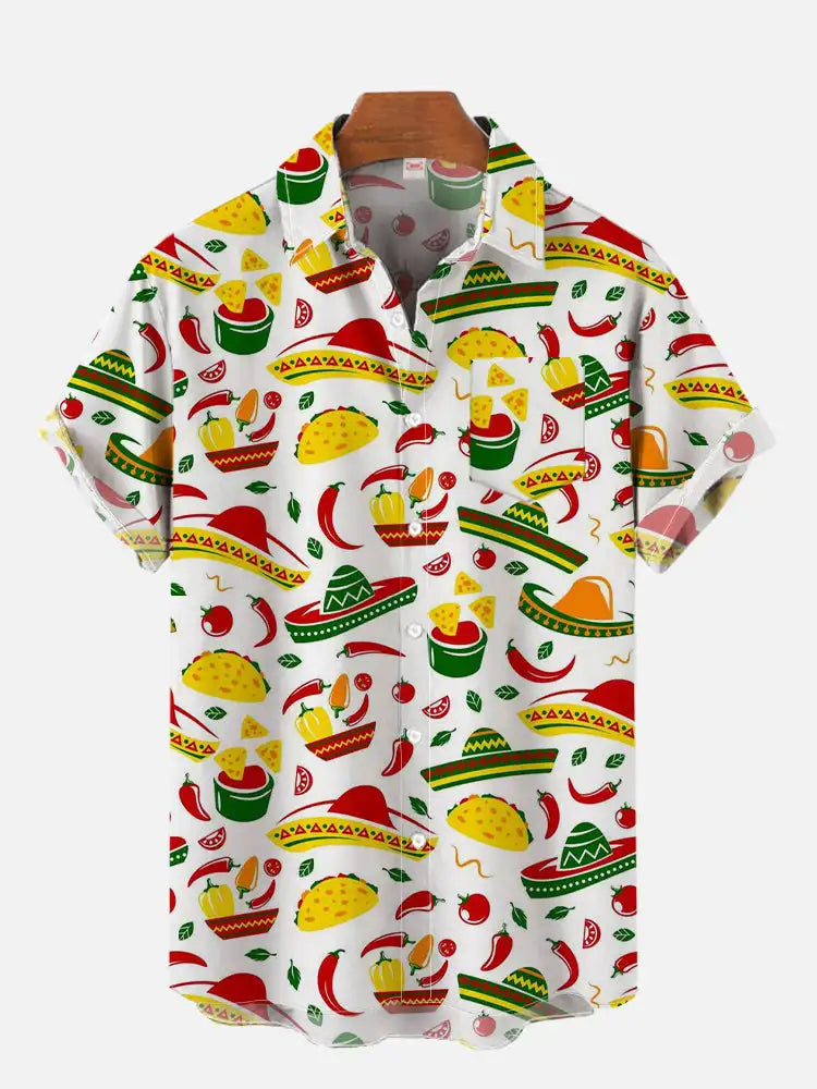 2024 Fashion Men's Hawaiian shirts Mexican Style Colorful Graffiti Art Poster Prints Short Sleeve Shirt  Hawaii style clothing
