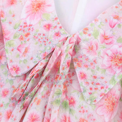 ZBZA women's floral print dress Peter Pan collar short sleeves tie A-line mini skirt spring summer new casual chic short skirt