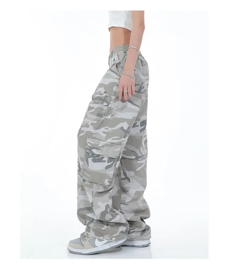 Streetwear Women Camouflage Cargo Pants Hip Hop Oversize Spring Autumn Straight New Wide Leg High Street Fashion Casual Trousers