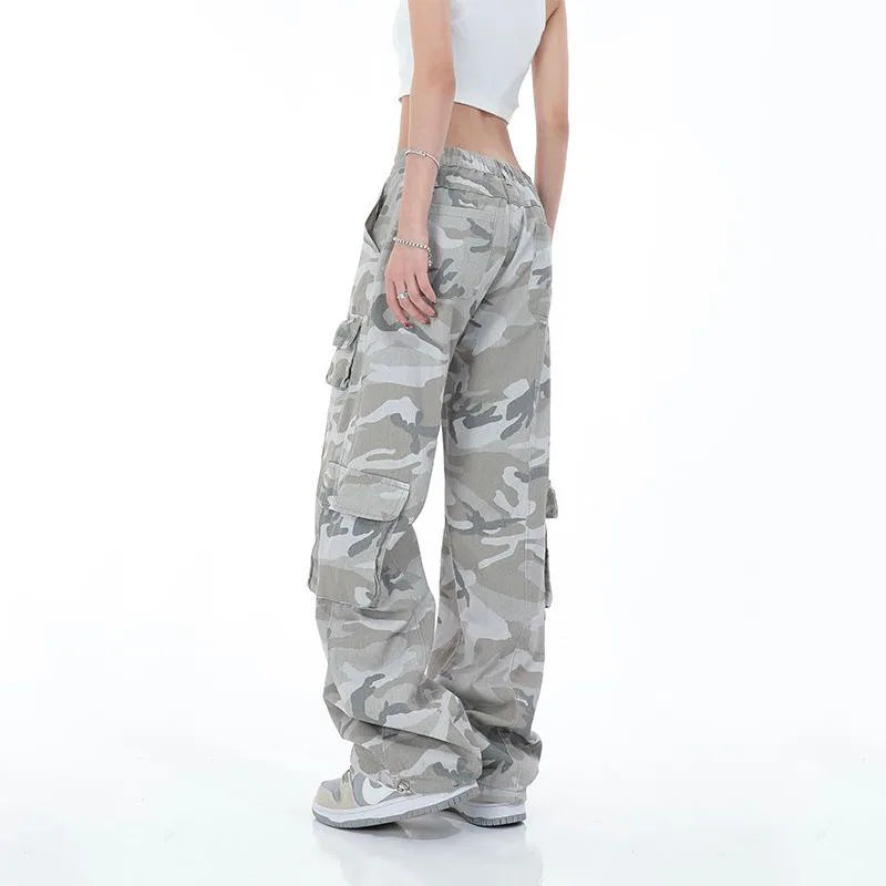 Streetwear Women Camouflage Cargo Pants Hip Hop Oversize Spring Autumn Straight New Wide Leg High Street Fashion Casual Trousers