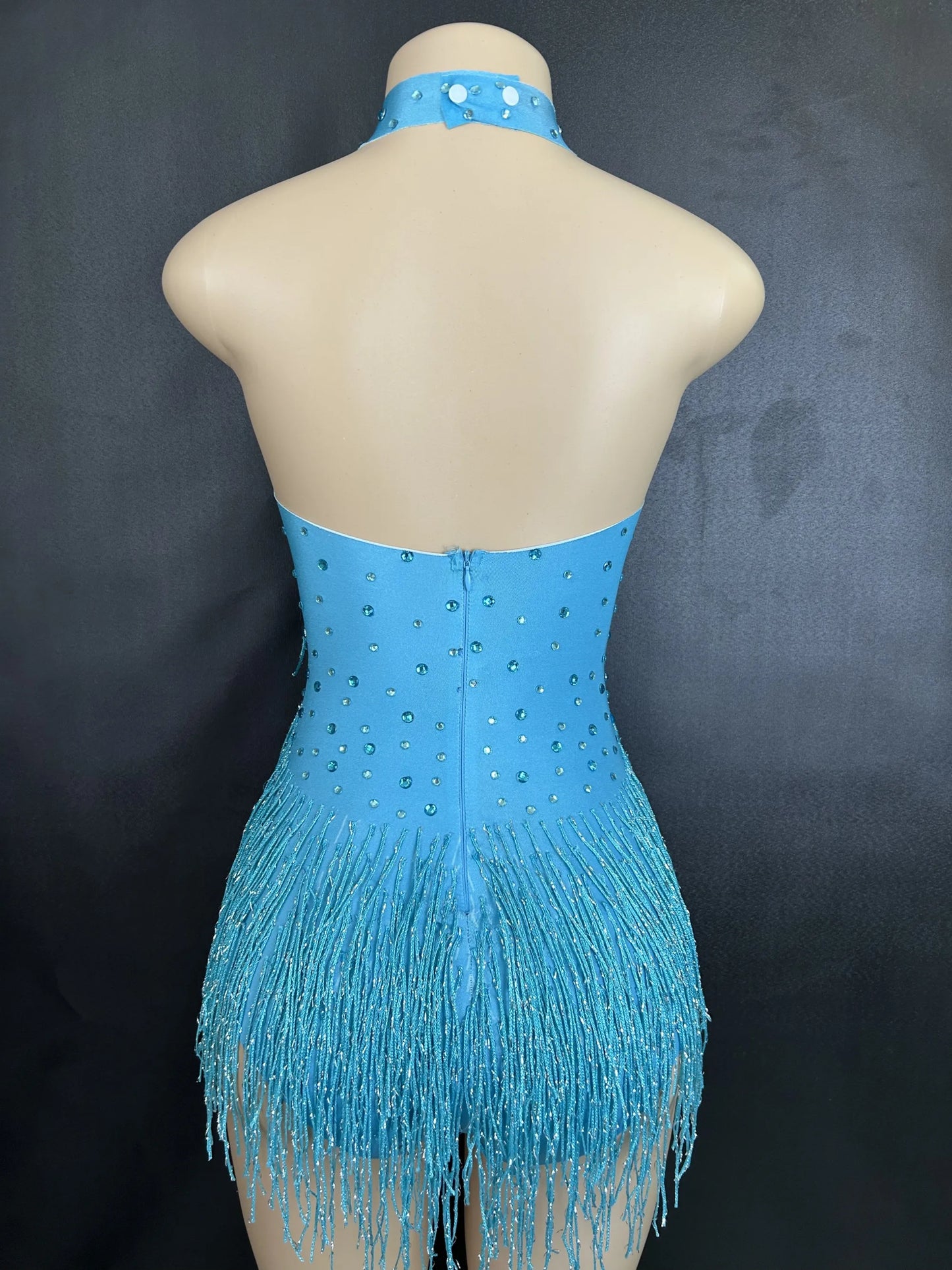 Sparkly Rhinestones Fringe Bodysuit WomenVightclub Party Dance Costume Stage Wear SexyTassel Leotard Performance Clothing 7G