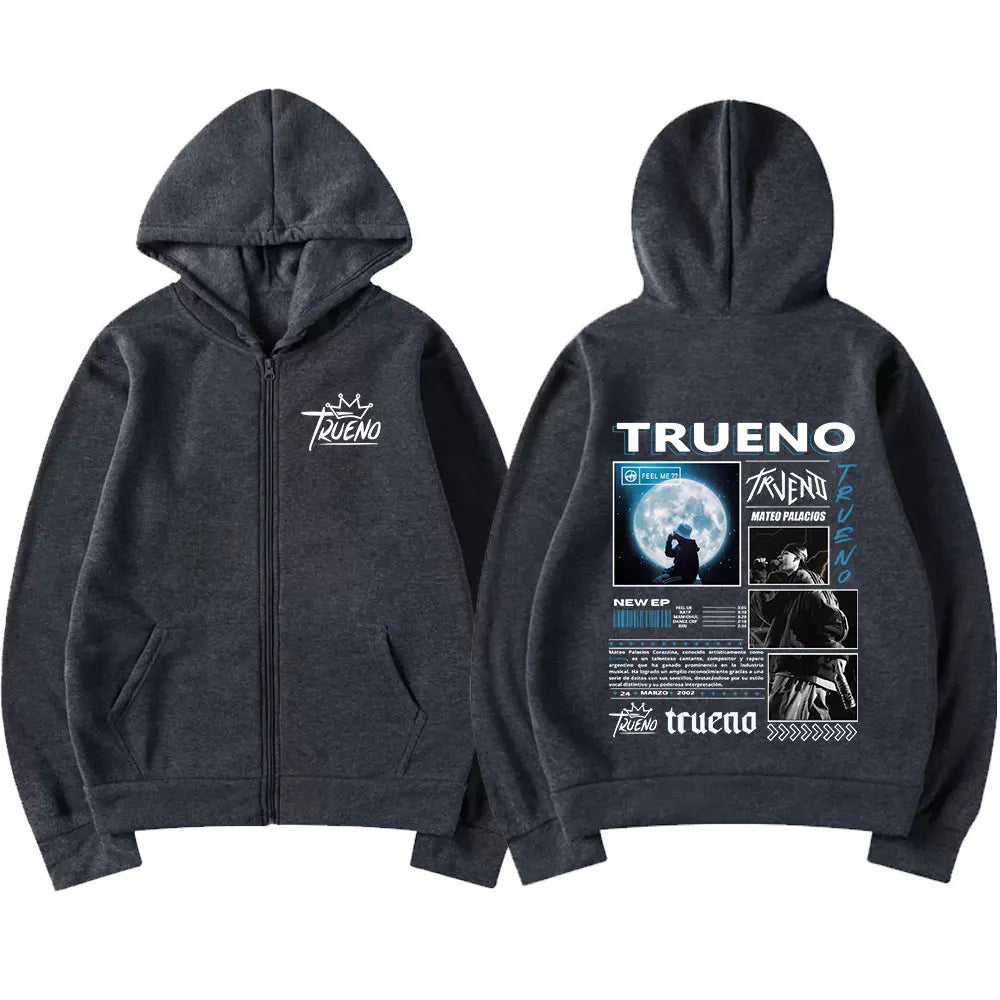 Rapper Trueno Album Tour Merch Zip Up Hoodies Mens Women Clothing Fashion Hip Hop Zipper Hooded Sweatshirts Fleece Warm Hoodie