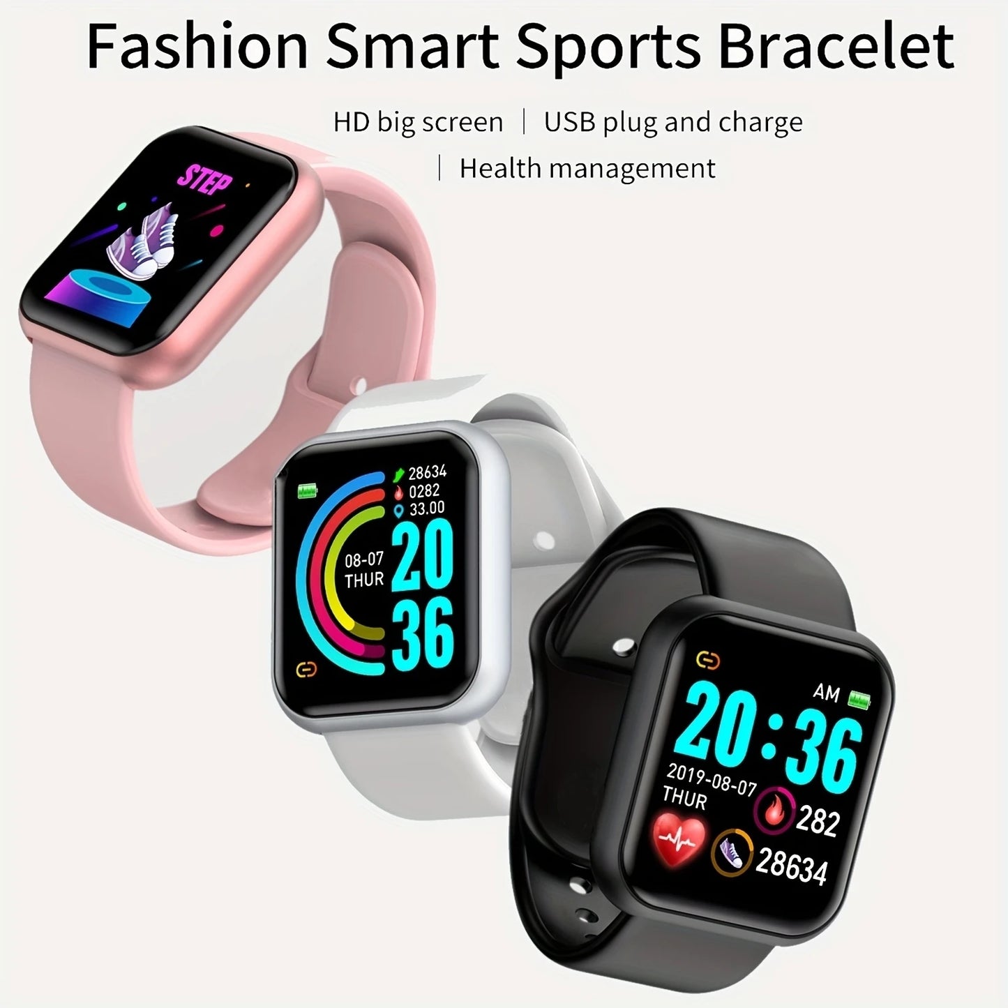 Smart Watch 116Plus D13 Y68 Sport Wristband Running Fitness Monitor Track Heart Rate Message Remind Men Smartwatch Woman Clock