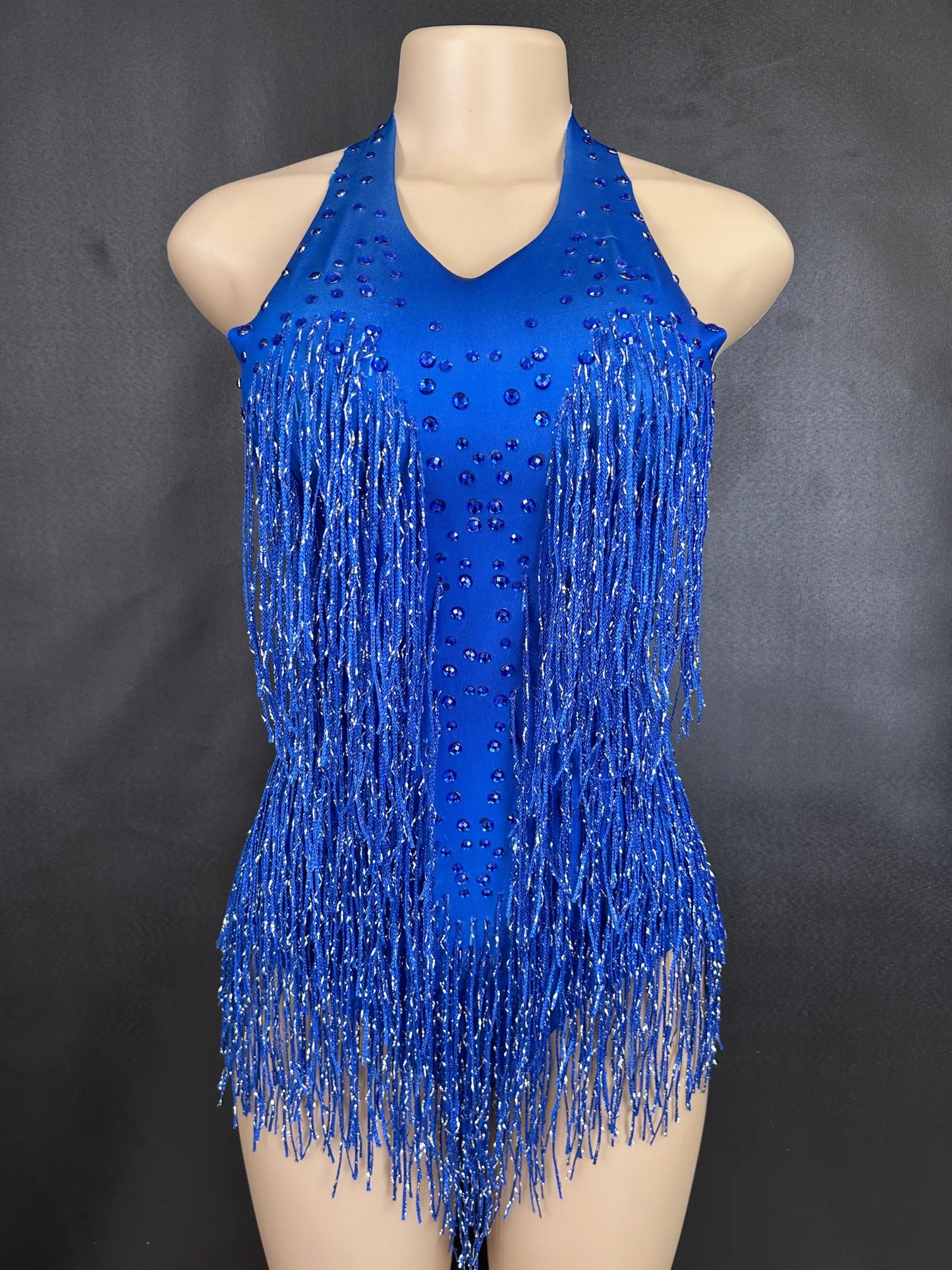 Sparkly Rhinestones Fringe Bodysuit WomenVightclub Party Dance Costume Stage Wear SexyTassel Leotard Performance Clothing 7G