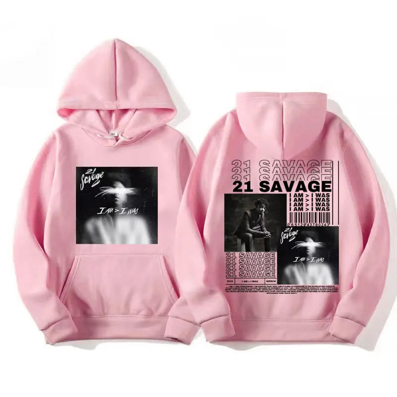 Rapper 21 Savage I Am I Was Album Cover Hoodies Men's Women Hip Hop Vintage Style Hoodie Fashion Oversized Sweatshirt Streetwear