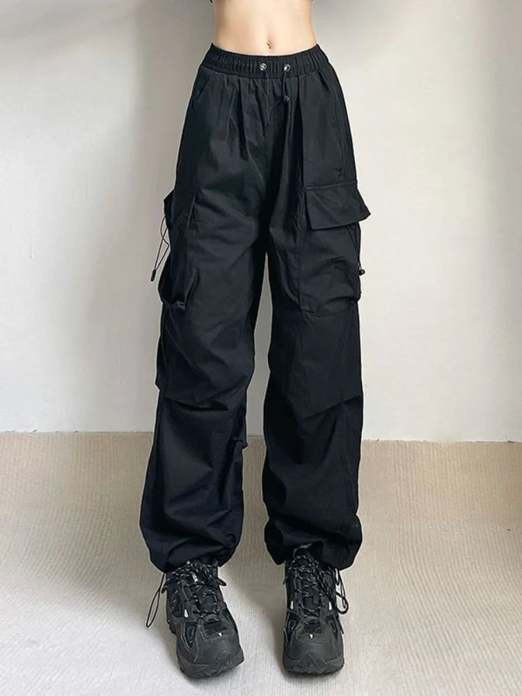 Harajuku Oversized Cargo Parachute Pants Women Streetwear Vintage Y2k Hip Hop Wide Leg Joggers Baggy Sweatpants