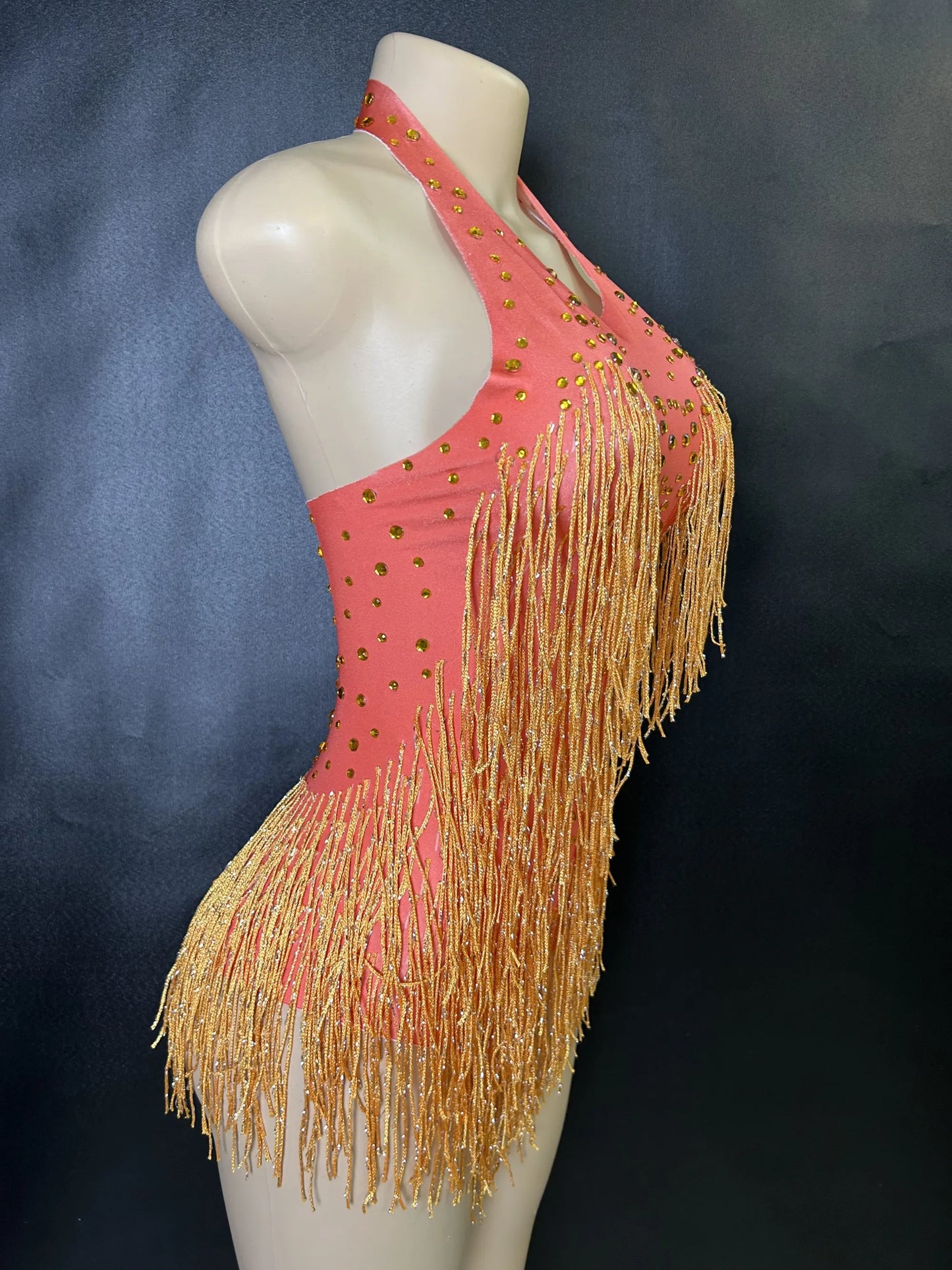 Sparkly Rhinestones Fringe Bodysuit WomenVightclub Party Dance Costume Stage Wear SexyTassel Leotard Performance Clothing 7G