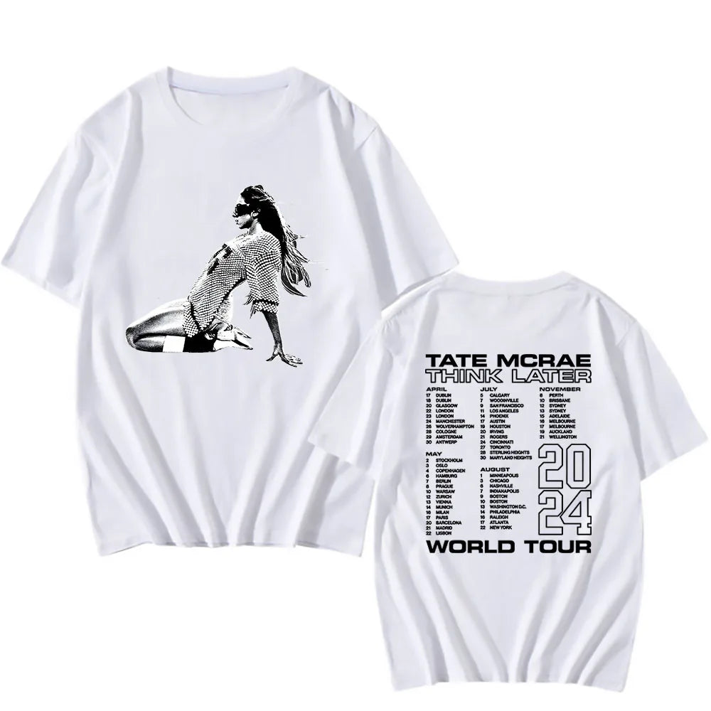 Print Tshirt Tate McRae Harajuku Streetwear  The Think Later World Tour 2024 Summer Short Sleeve Cotton Tee-shirt Unisex Clothes