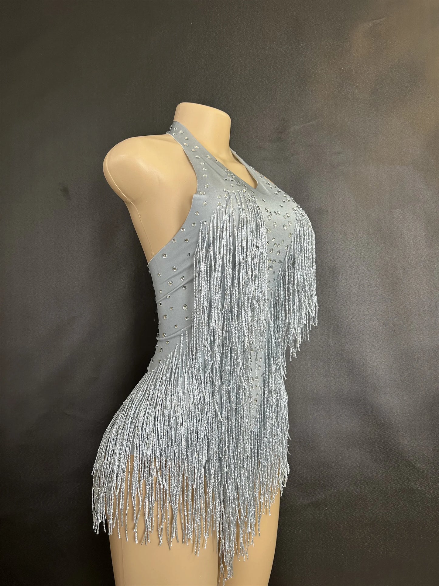 Sparkly Rhinestones Fringe Bodysuit WomenVightclub Party Dance Costume Stage Wear SexyTassel Leotard Performance Clothing 7G