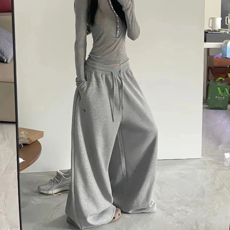 Oversize Cotton Woman Black Sweatpants Y2K Korean Streetwear Loose Casual Jogger Pants High Waist All Match Drawstring Trousers